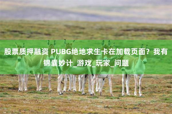股票质押融资 PUBG绝地求生卡在加载页面？我有锦囊妙计_游戏_玩家_问题